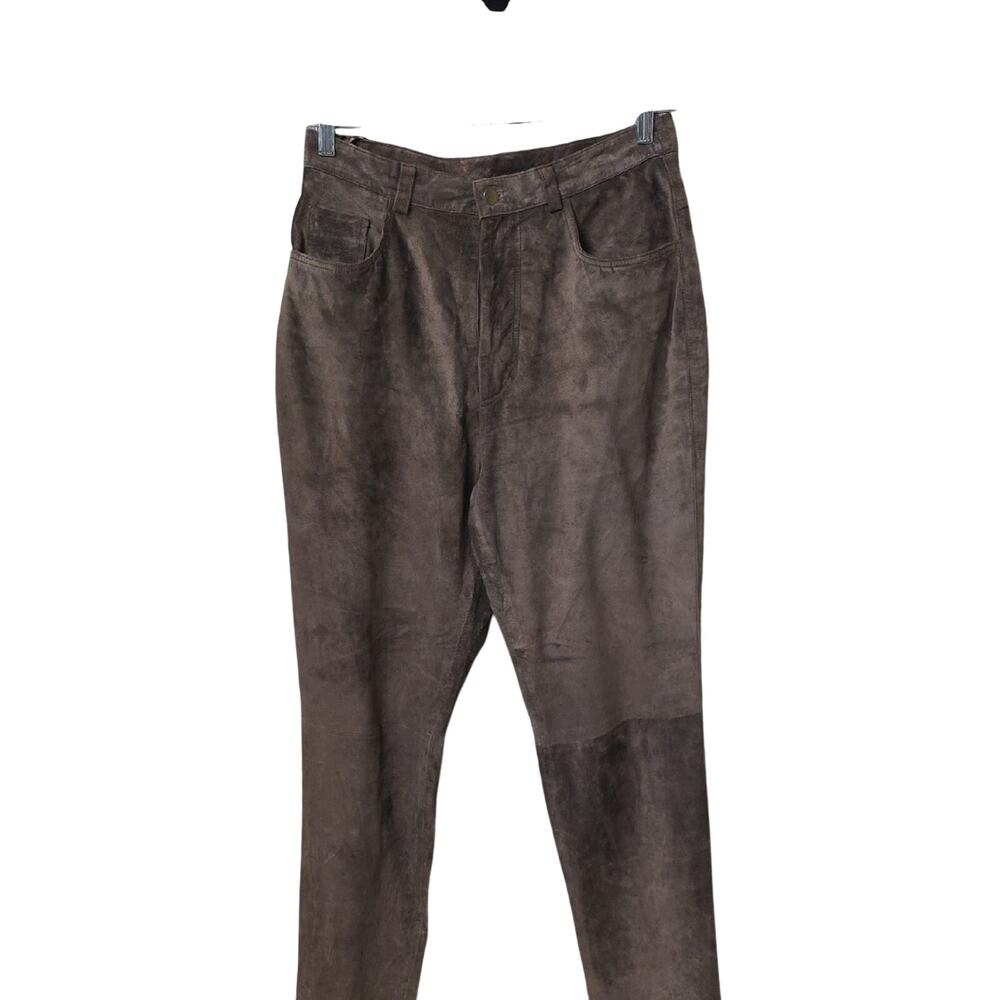 Chandler Hill Womens Suede Leather Flat Front Relaxed Straight Pants Womens 6